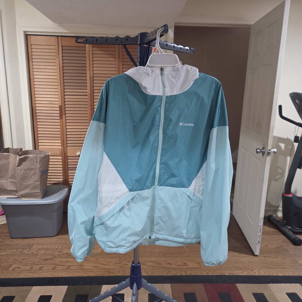 Columbia Teal and White Windbreaker Jacket